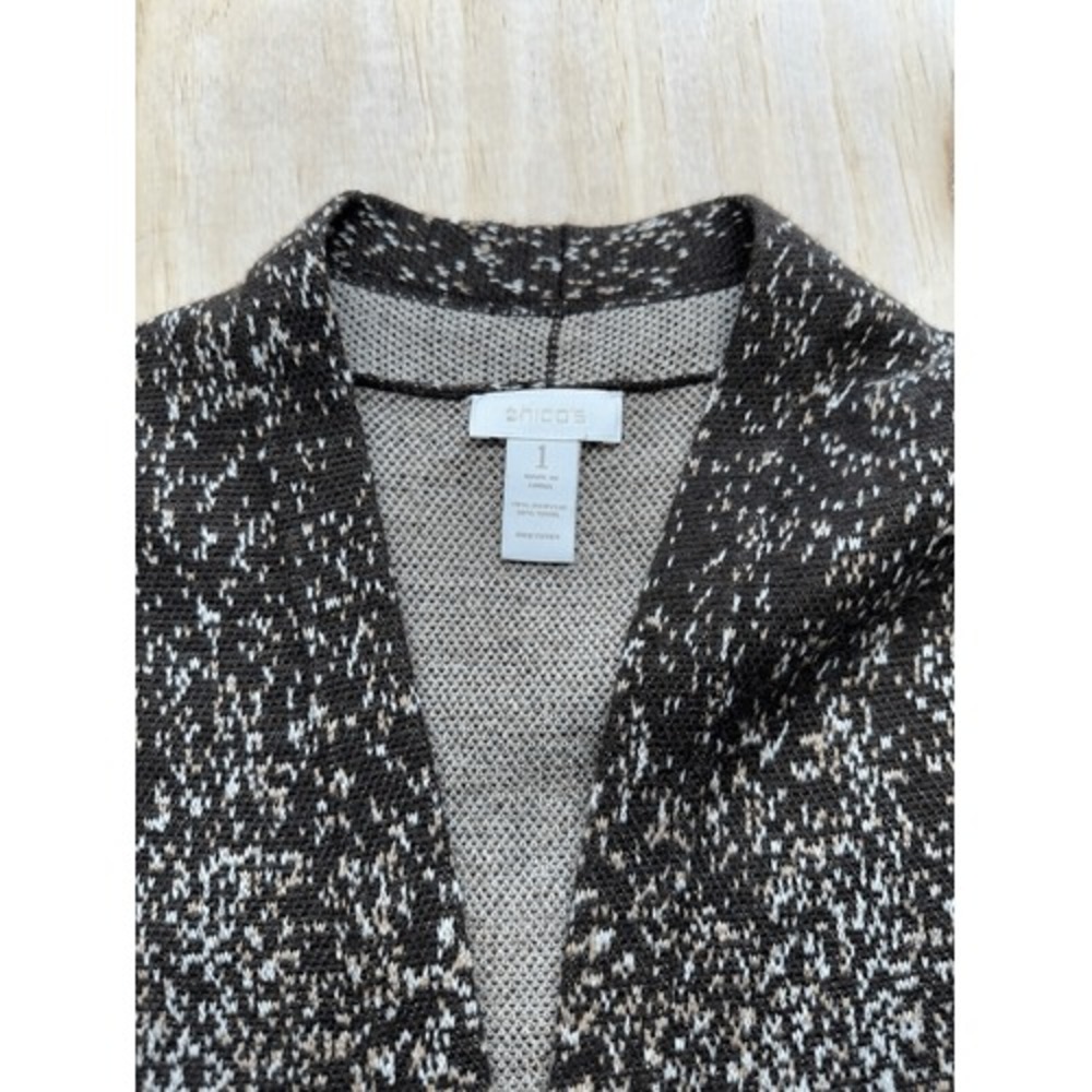 Chicos Size 1 (medium) Wool‎ Blend long Cardigan Sweater Browns Classic  capsule